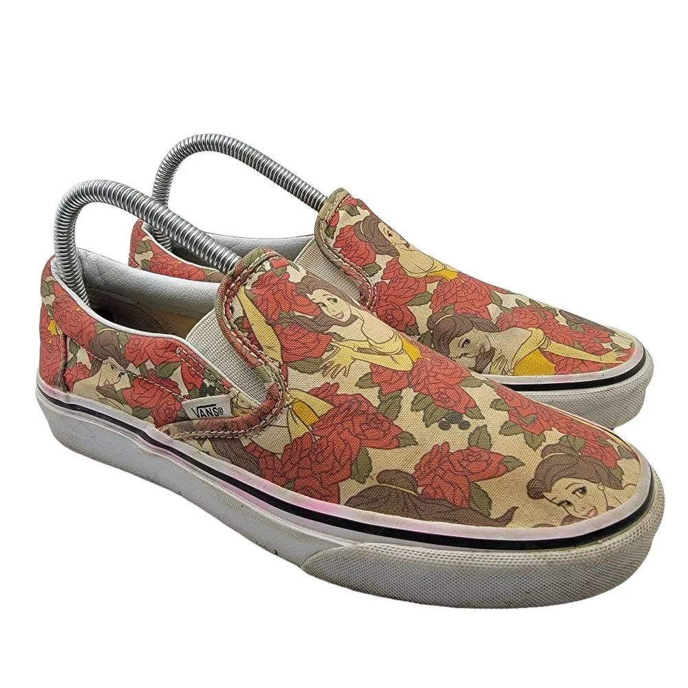 Vans Disney Beauty and The Beast Belle Rose Womens Slip On Skate Shoes Size 8.5 - Picture 1 of 12